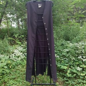 Vtg Longline Vest Dress Topper Pinstripe